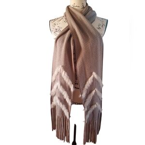 Vintage Maaz Scarf fringed brown with faux fur details